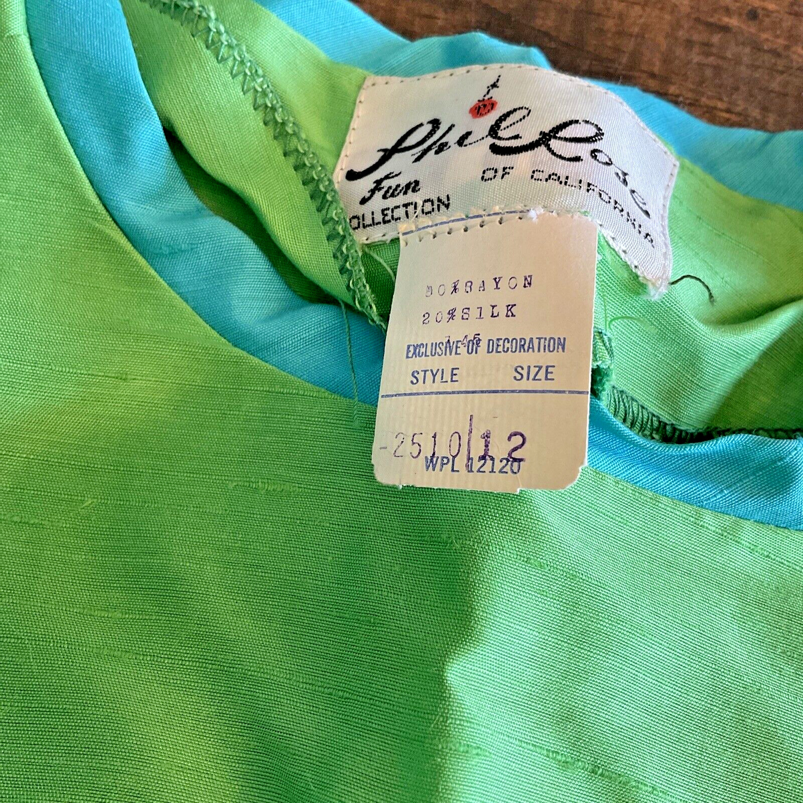 Vintage 1960’s?  Phil Rose of California Bright Green Sleeveless Top And Skirt