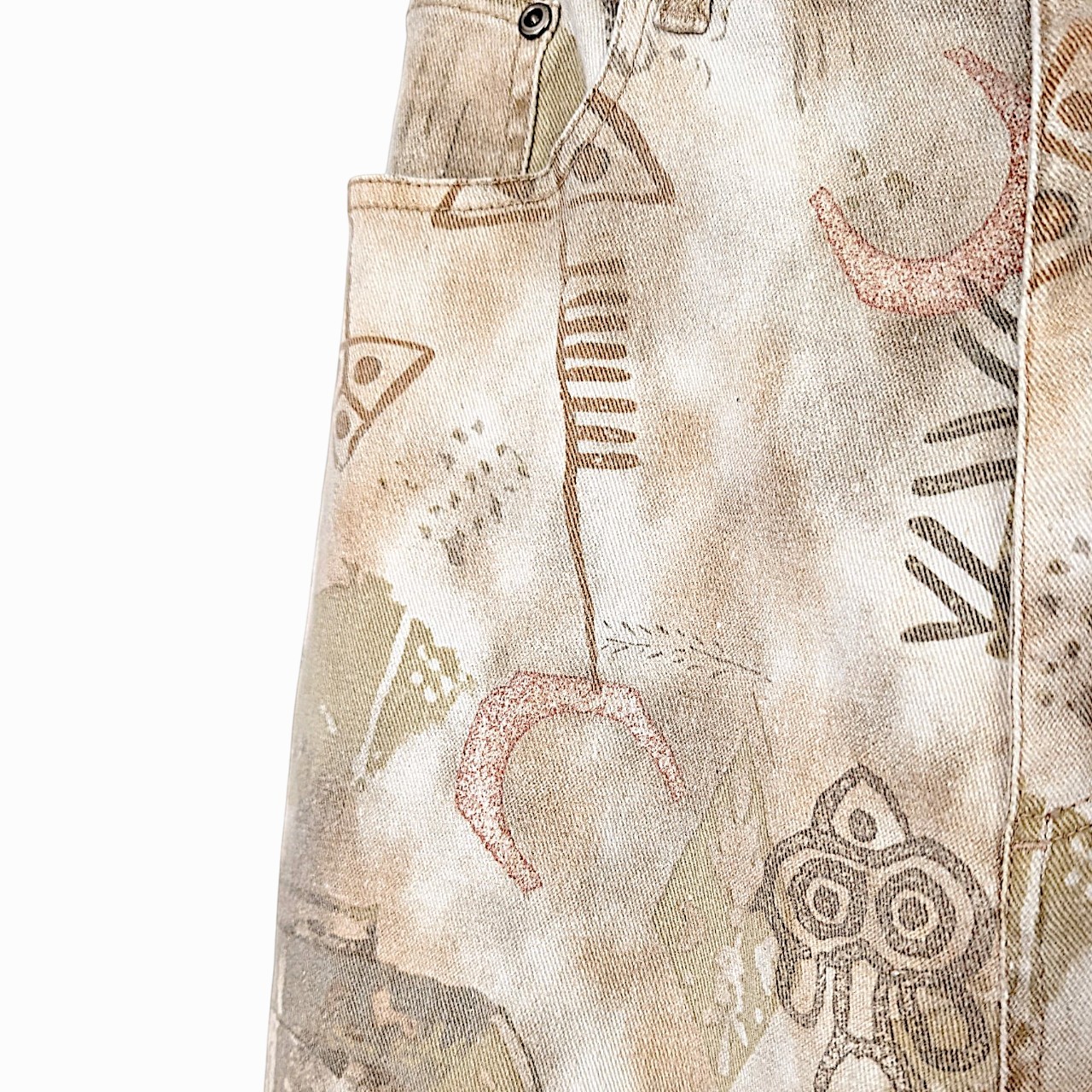 Chicos VTG 90s tribal cave art distressed high rise straight leg grunge jean M/L