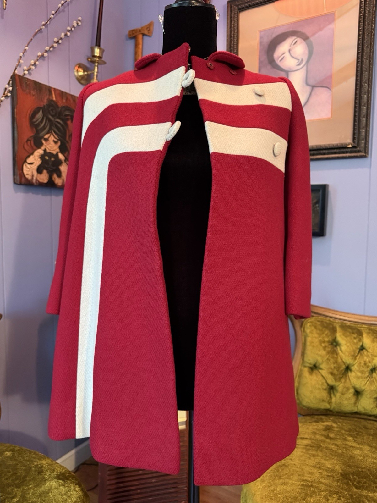 Vintage 60s F.W. Fischer Space Age Pop Art Mod Wool Coat Size XS