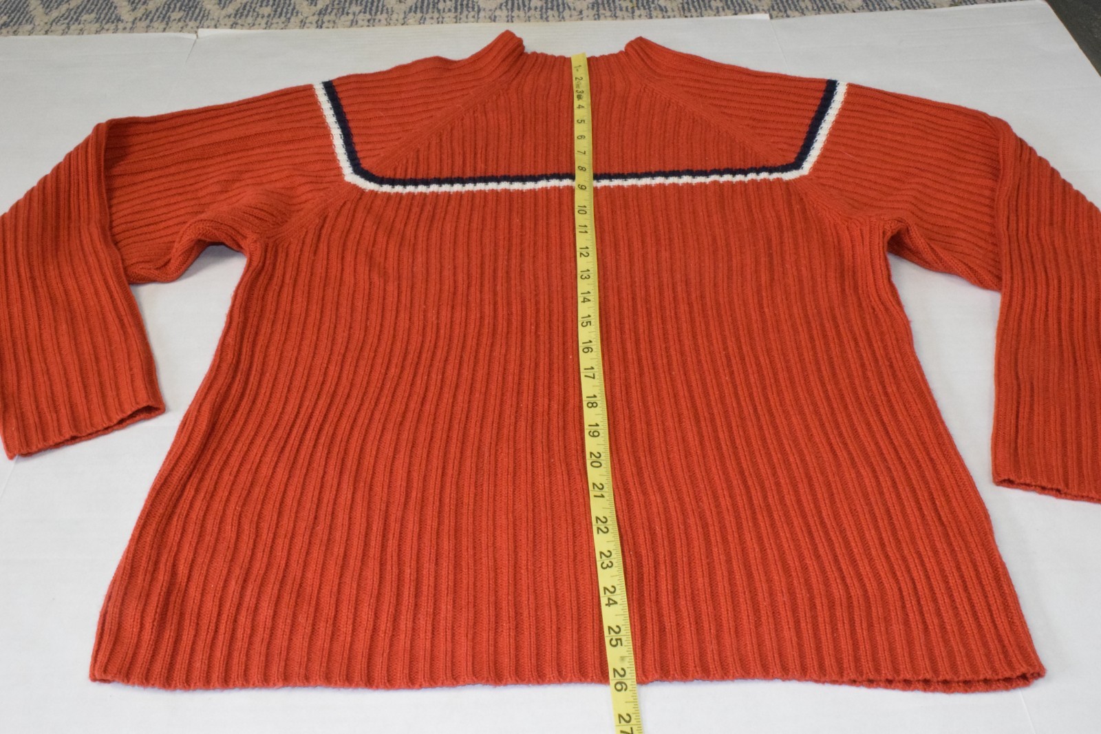 Vintage Raglan Sweater Size S/M 80s Ribbed Burnt Orange Acrylic Shoulder Stripe