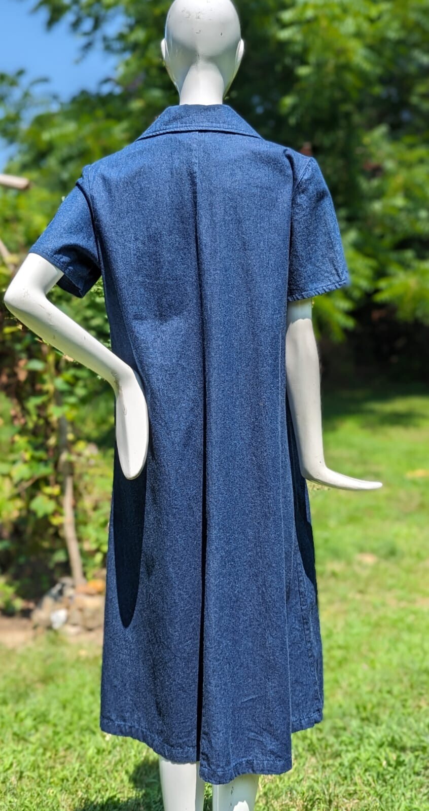 VINTAGE 1980’S DENIM DRESS W ARTFUL APPLIQUE WORK LABELED ALFREDO’S WIFE 