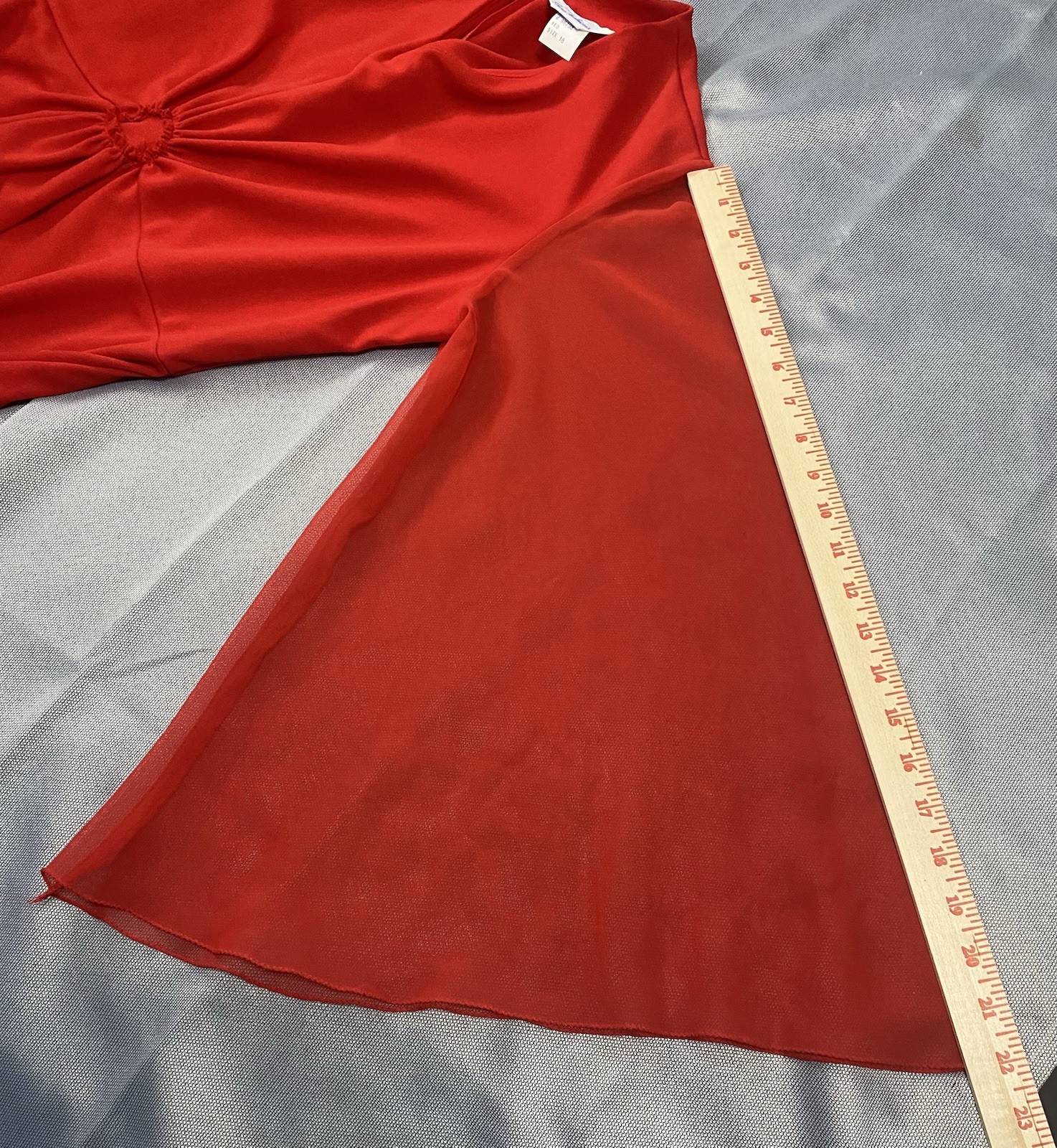 Vintage Sears Fashions Maxi Dress Evening Gown Women’s 18 Red Sheer Bell Sleeves