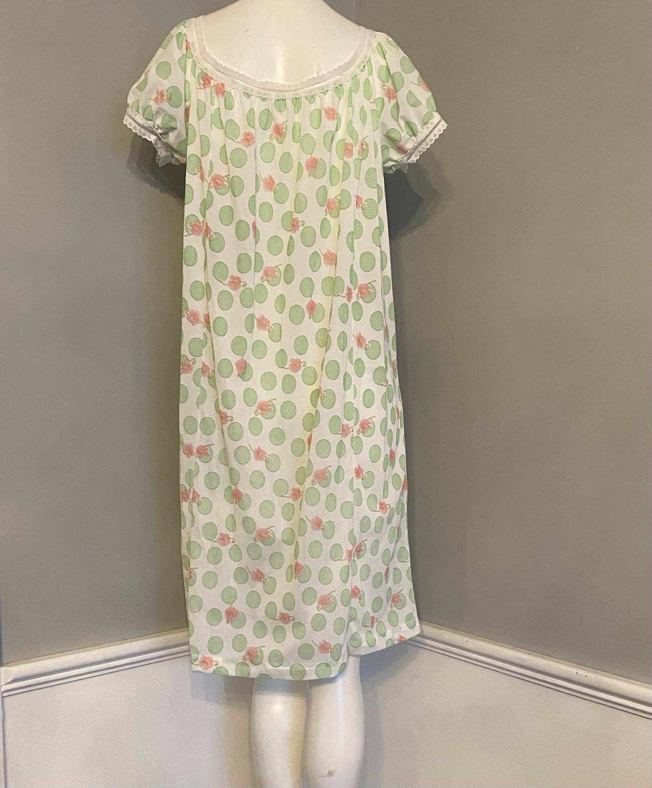 Vintage Nylon & Lace Babydoll Nightgown Size XL Nightie Lingerie Green and Pink