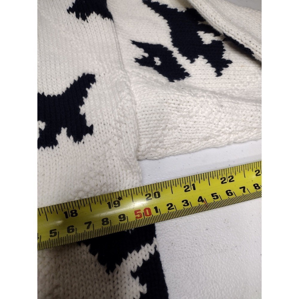 Adrienne Vittadini Scottie Dog Cardigan Sweater Small White Black Cotton Vintage