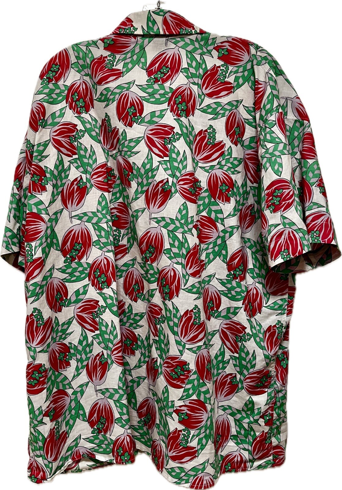 Vintage 80s 90s Generra Women’s Large White Cotton Blend Polo Camp Shirt Tulip