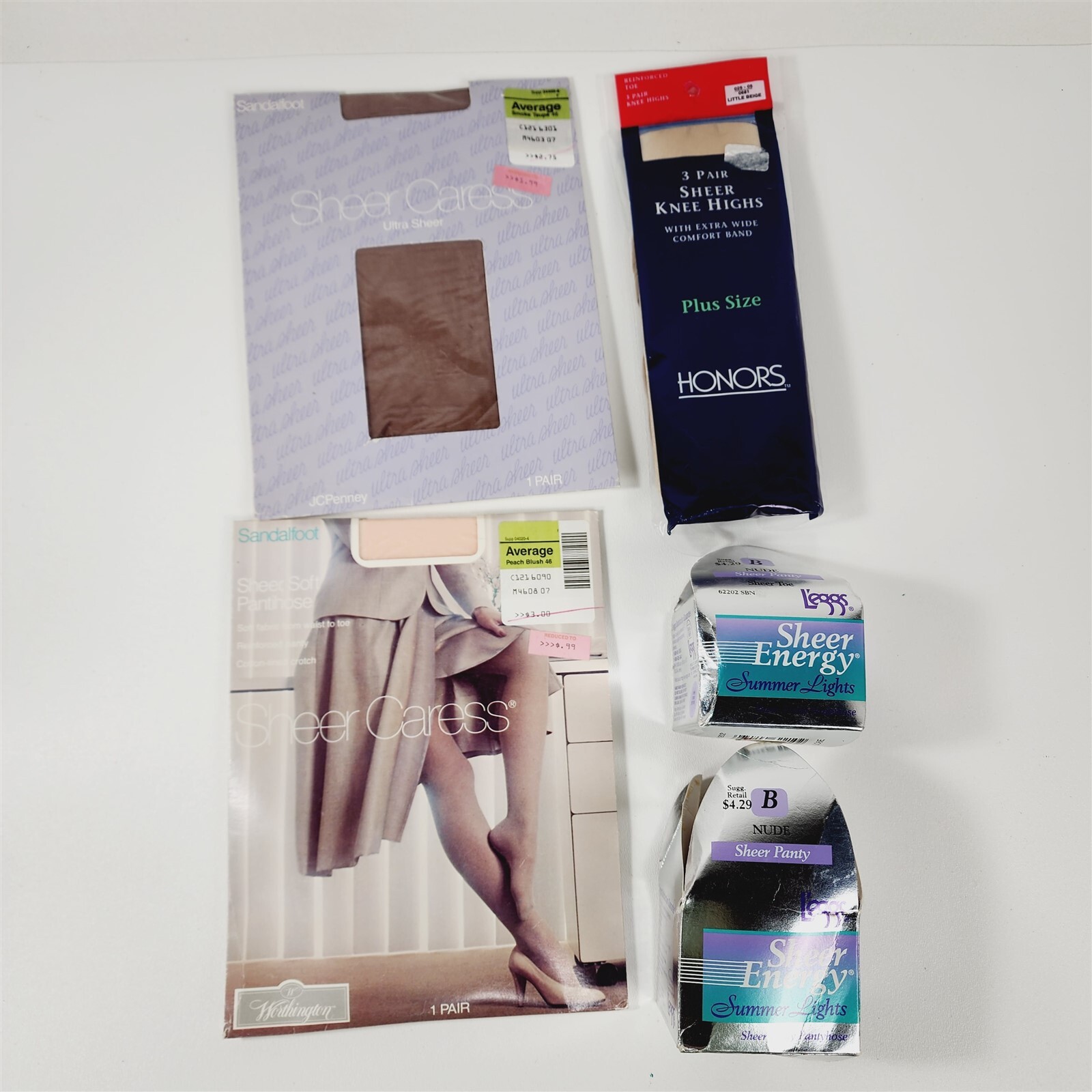 5 Pairs Vintage Stockings Nylons Leggs Honors Sheer Caress JcPenny Taupe Beige