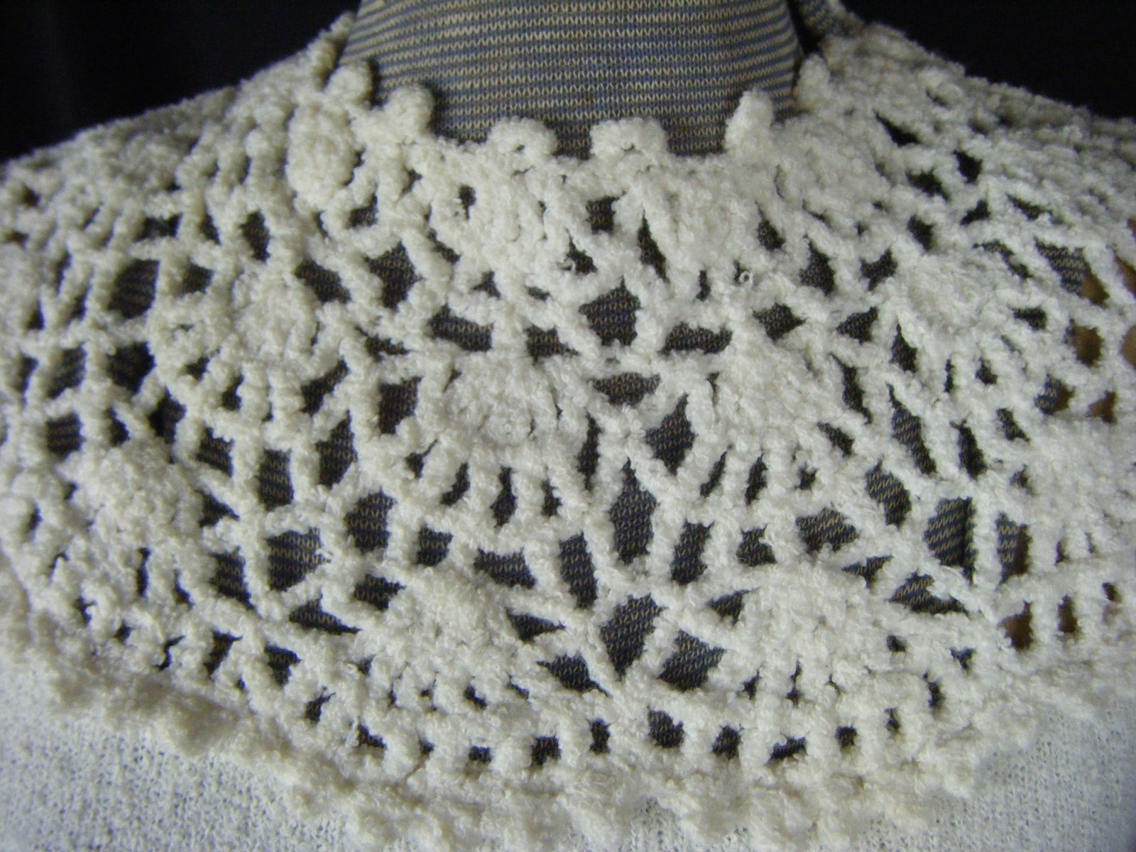 MISS DOLPHIN CA Vtg Ivory Crochet Eyelet Knit Long Dress-Bust 33-36/2XS-XS