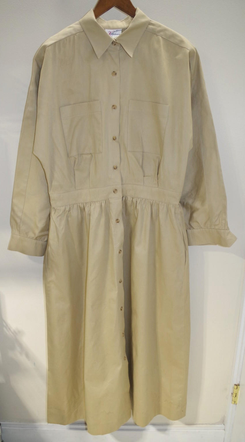 P2 NEW The Kollection 18 vintage 100% Cotton khaki tan Shirt Dress Taiwan R.O.C.