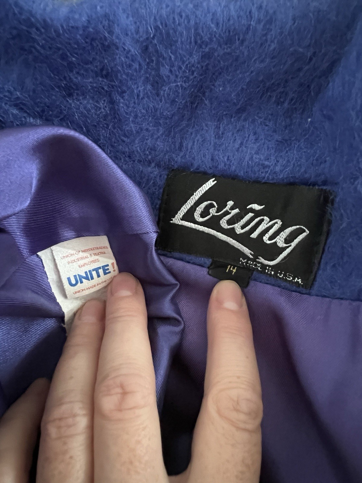 Loring Vintage 90% Mohair Wool Royal Blue Long Coat 14 XL Classic Union Made USA