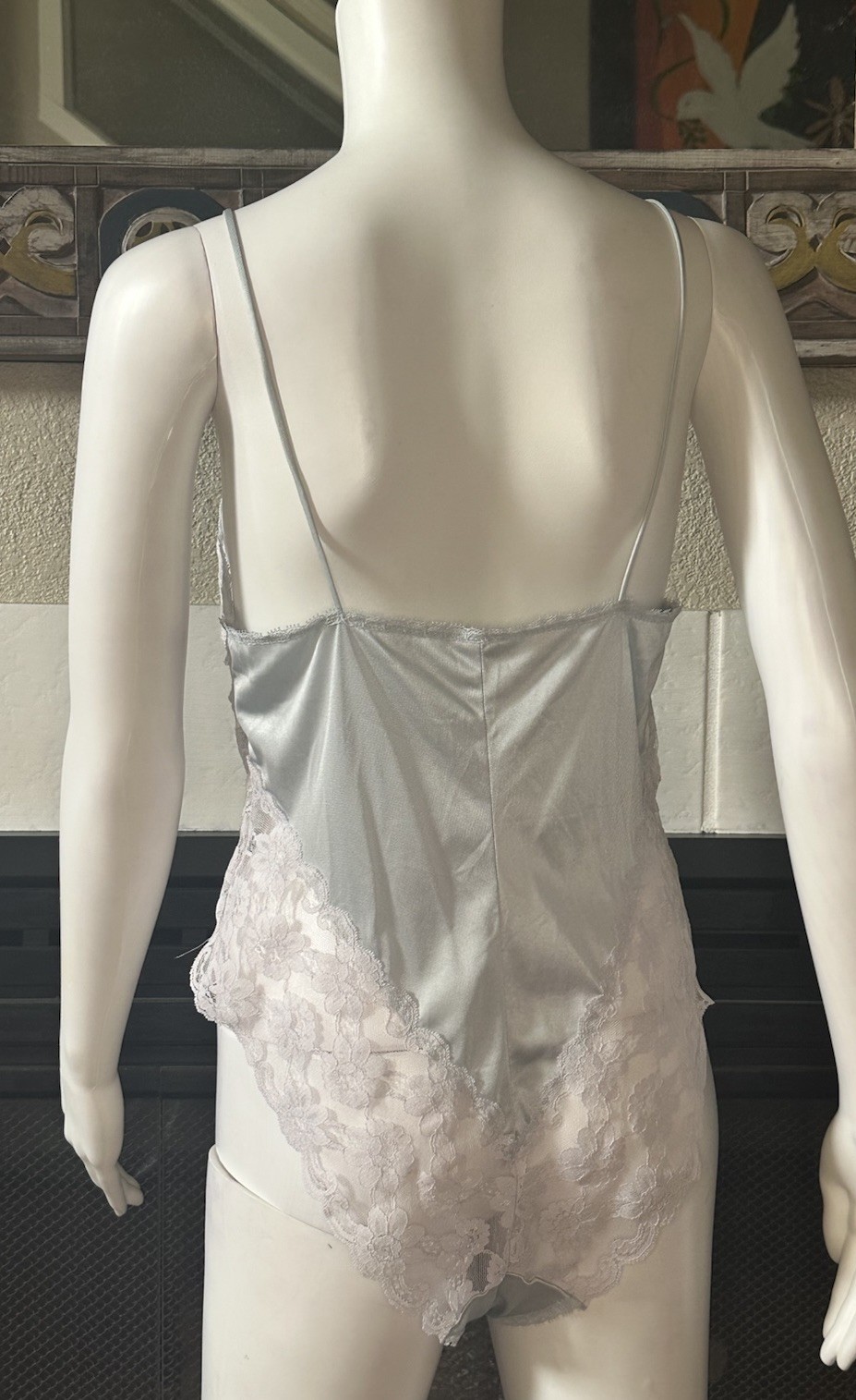Kayser Vintage Blue Satin And Lace Teddy Sz 36 Armpit To Armpit 15” Length 29”