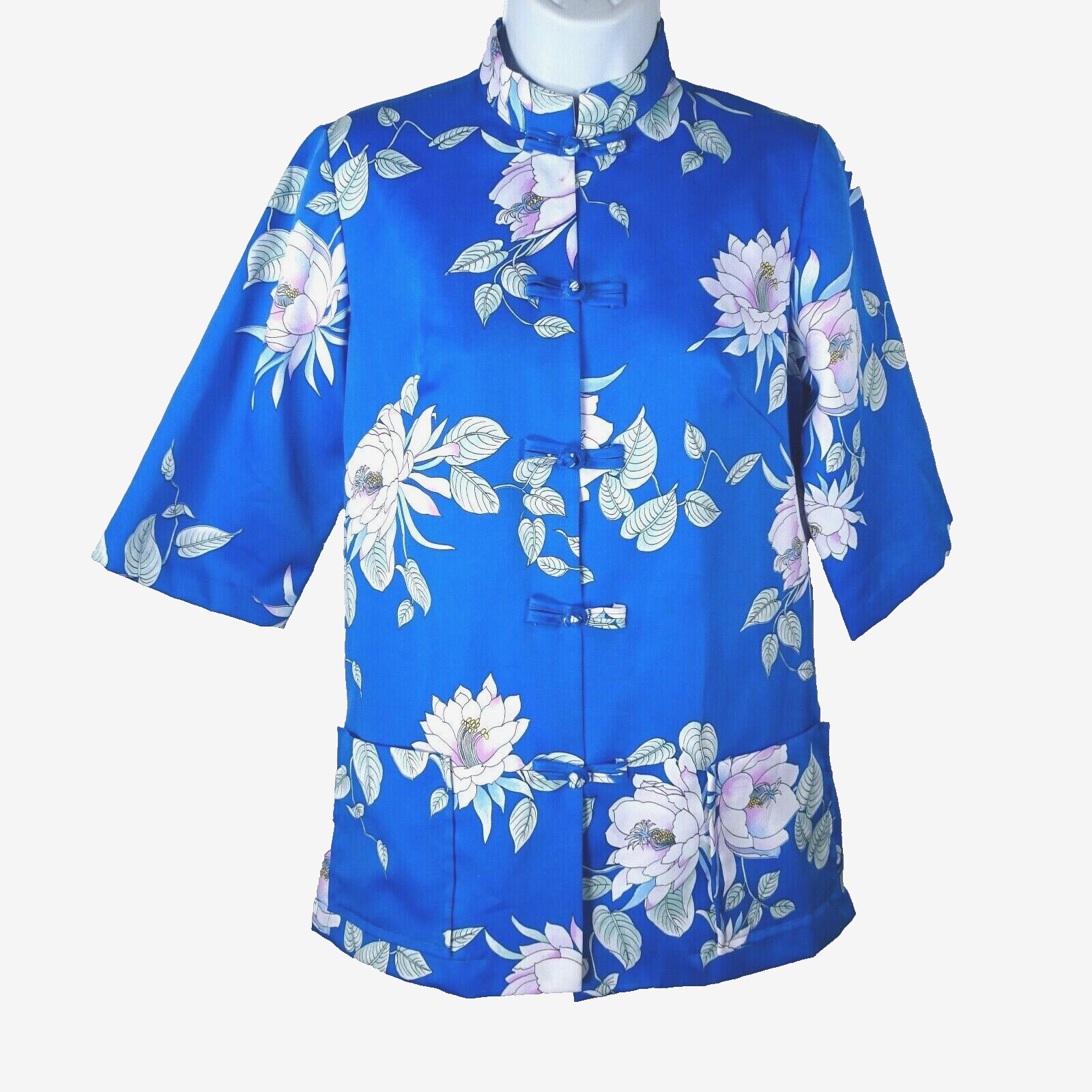 Vintage Lauhala Hawaiian Top Blouse Sz 8 Mandarin Collar Frog Closures