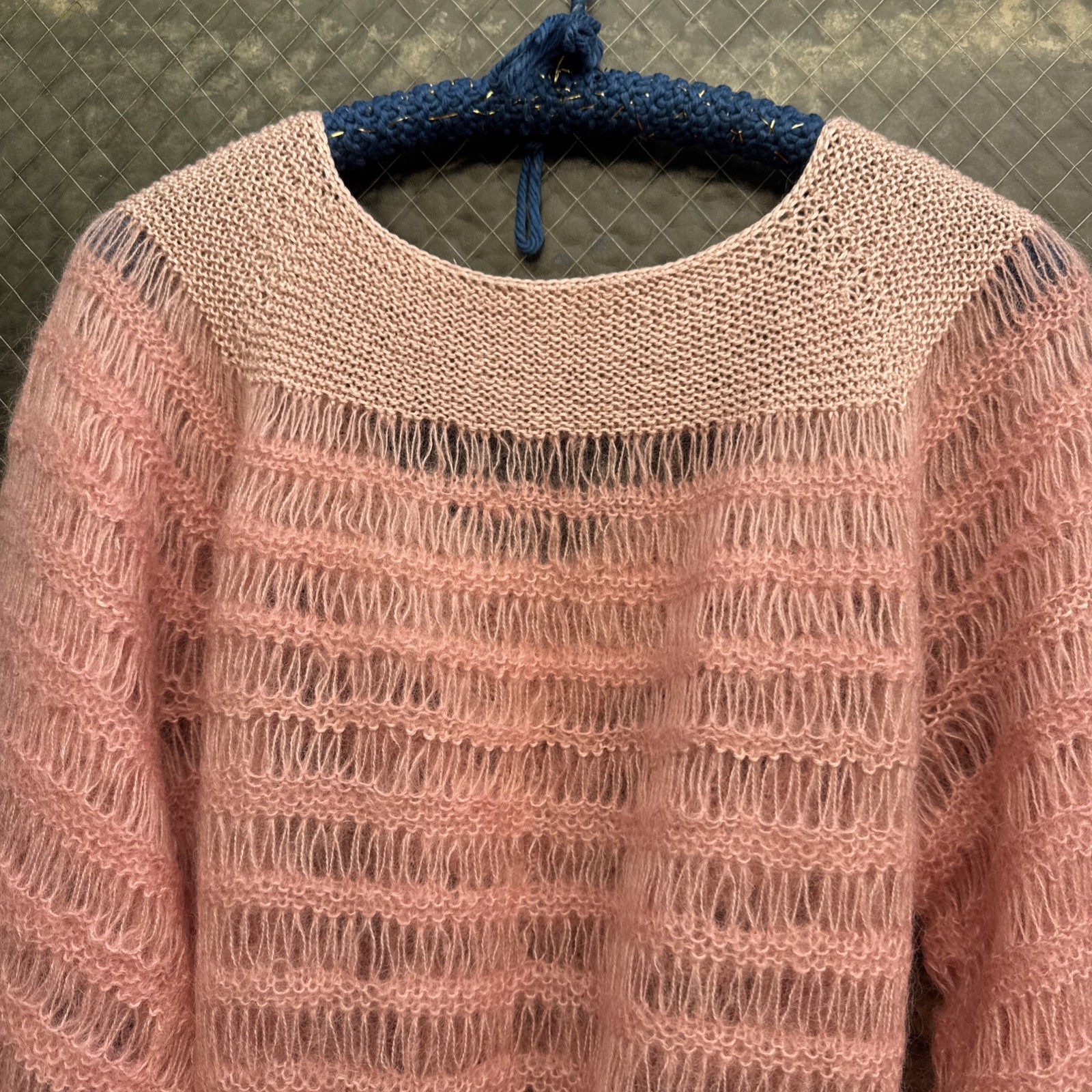 Vintage 1930s Pink Mohair Knit Wool Sweater Cardigan Balloon Sleeves Dress Top