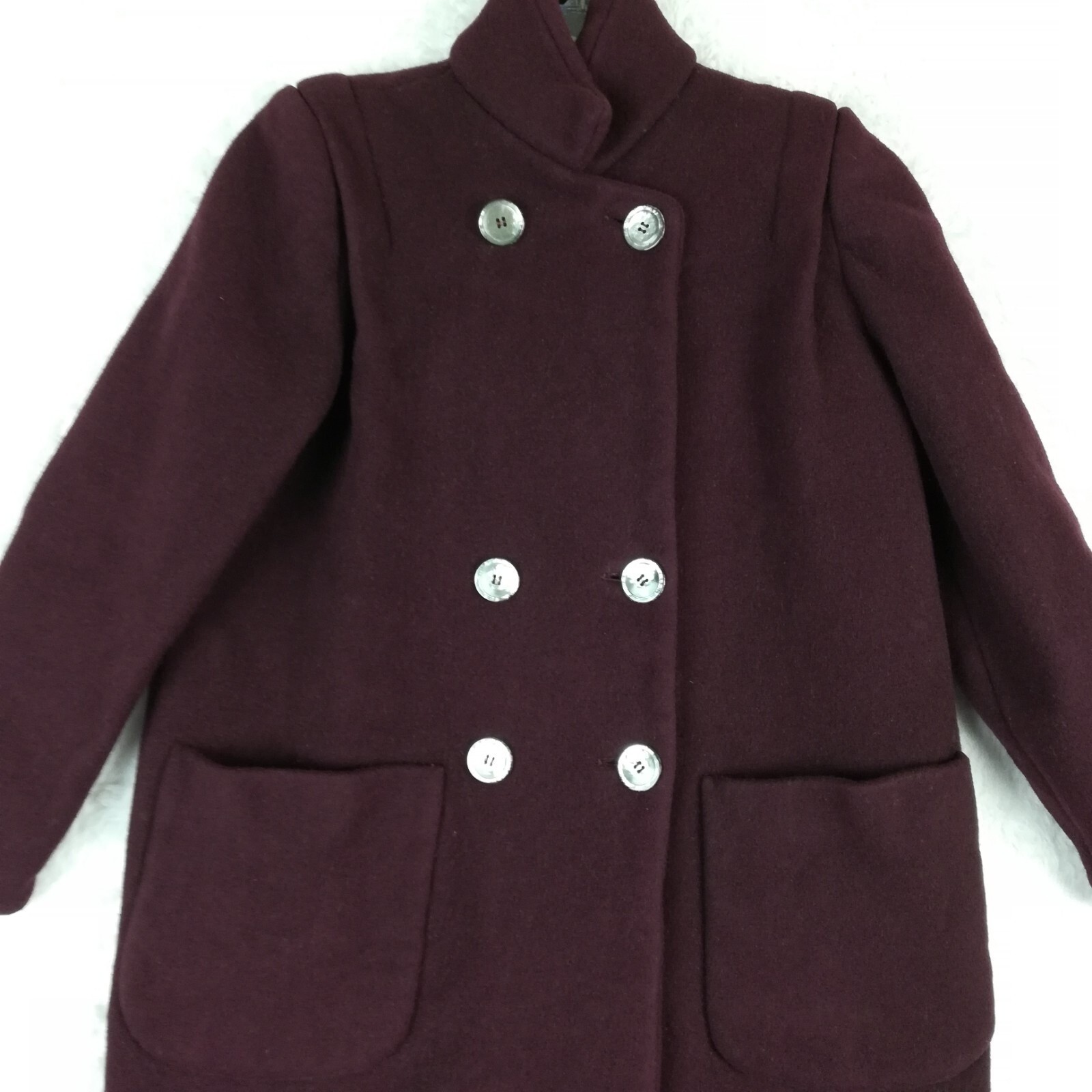 Vintage Anglo Fabrics Womens Jacket L Burgundy Wool Military Double Breasted