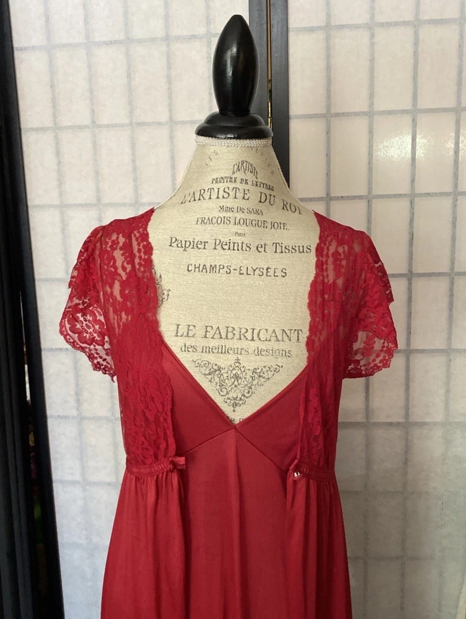 Vintage 50/60s ILGWU (USA) Mauve-Red Maxi Gown & Robe Set-M Luxurious Romantic