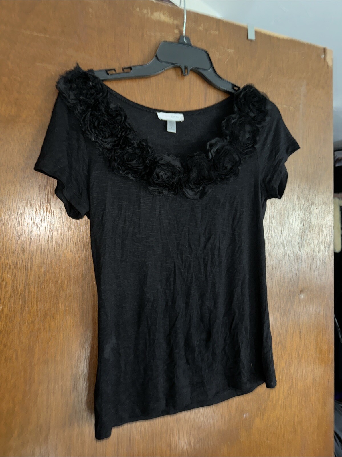 Forever Fashion Women’s Black Sm Rayon Spandex Black VTG With Rose Neckline