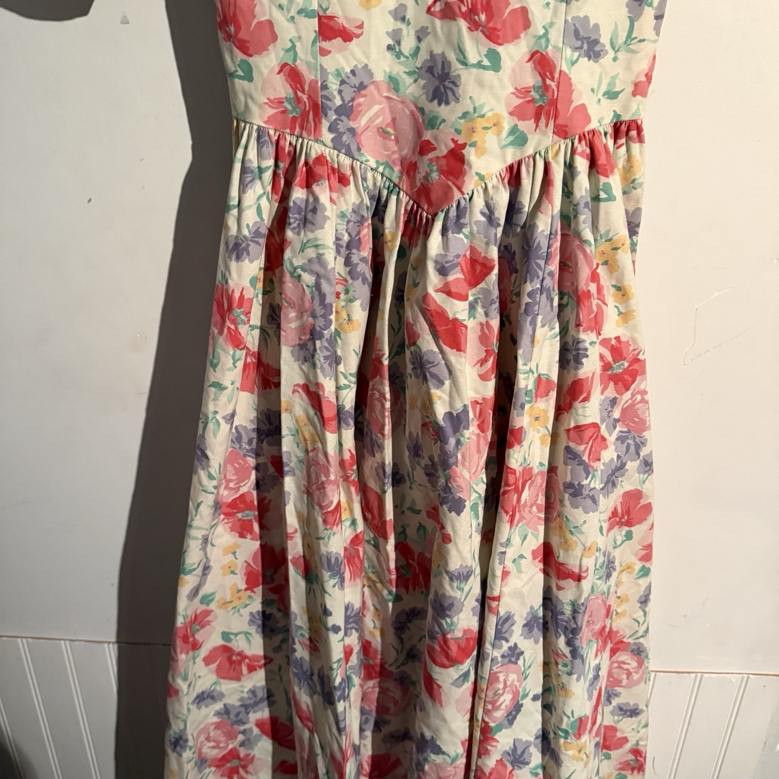 Vintage 1980s Laura Ashley 8 Floral Puff Sleeve Cotton Midi Dress Cottagecore