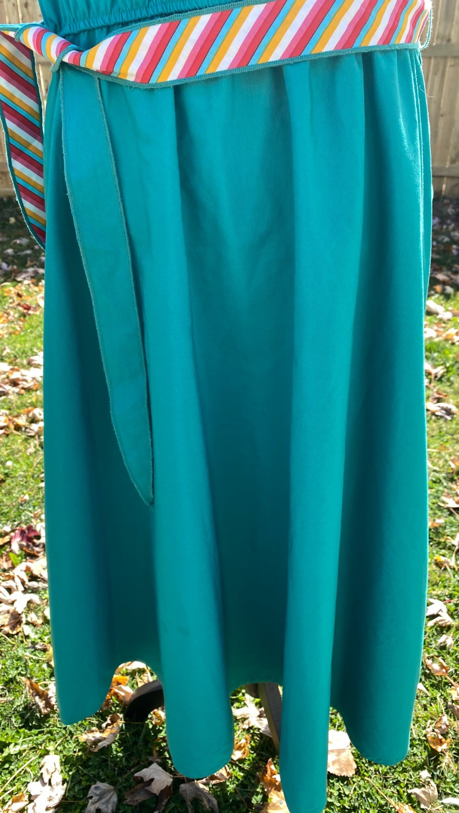 Vintage F.S.A. Collection Teal A-Line Dress Multi Color Belt Tie Strap Size 18