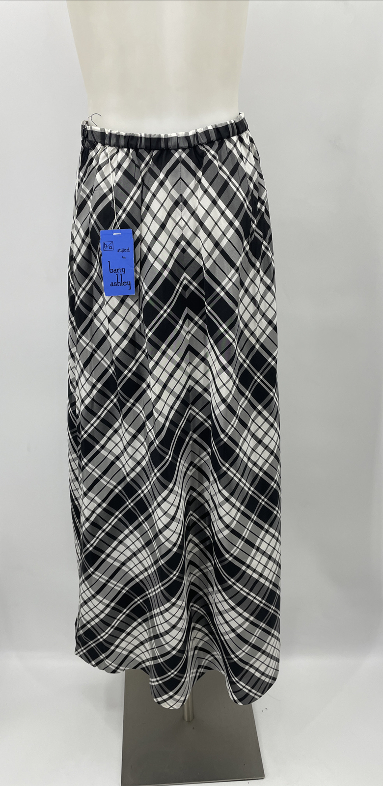 Vintage Styled By Barry Ashley Checkered Plaid Maxi Skirt Black White NWT