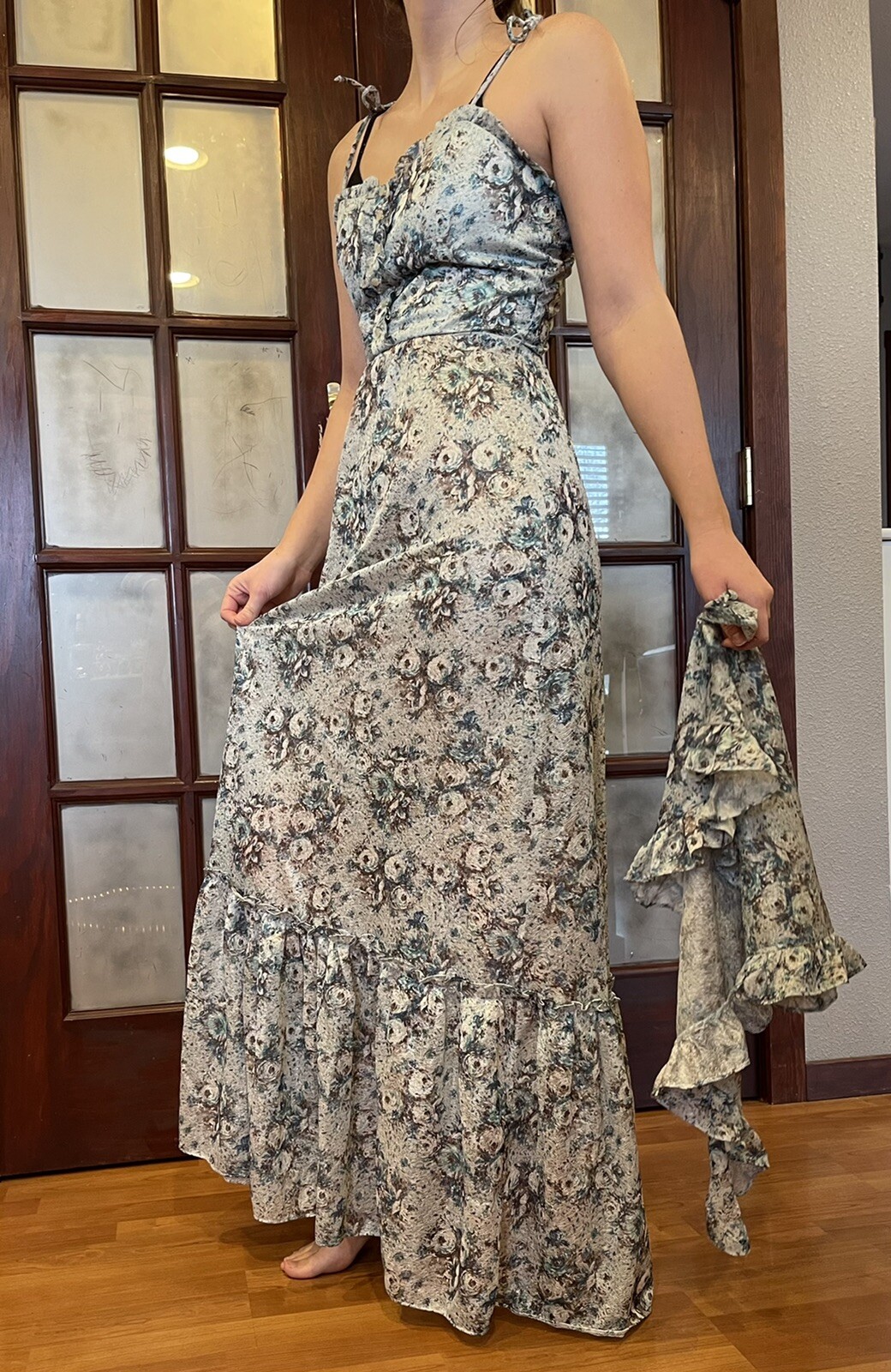 RARE VTG Candi Jones Boho Festival Maxi Dress Shawl /Head-wrap/ Bandeau Floral