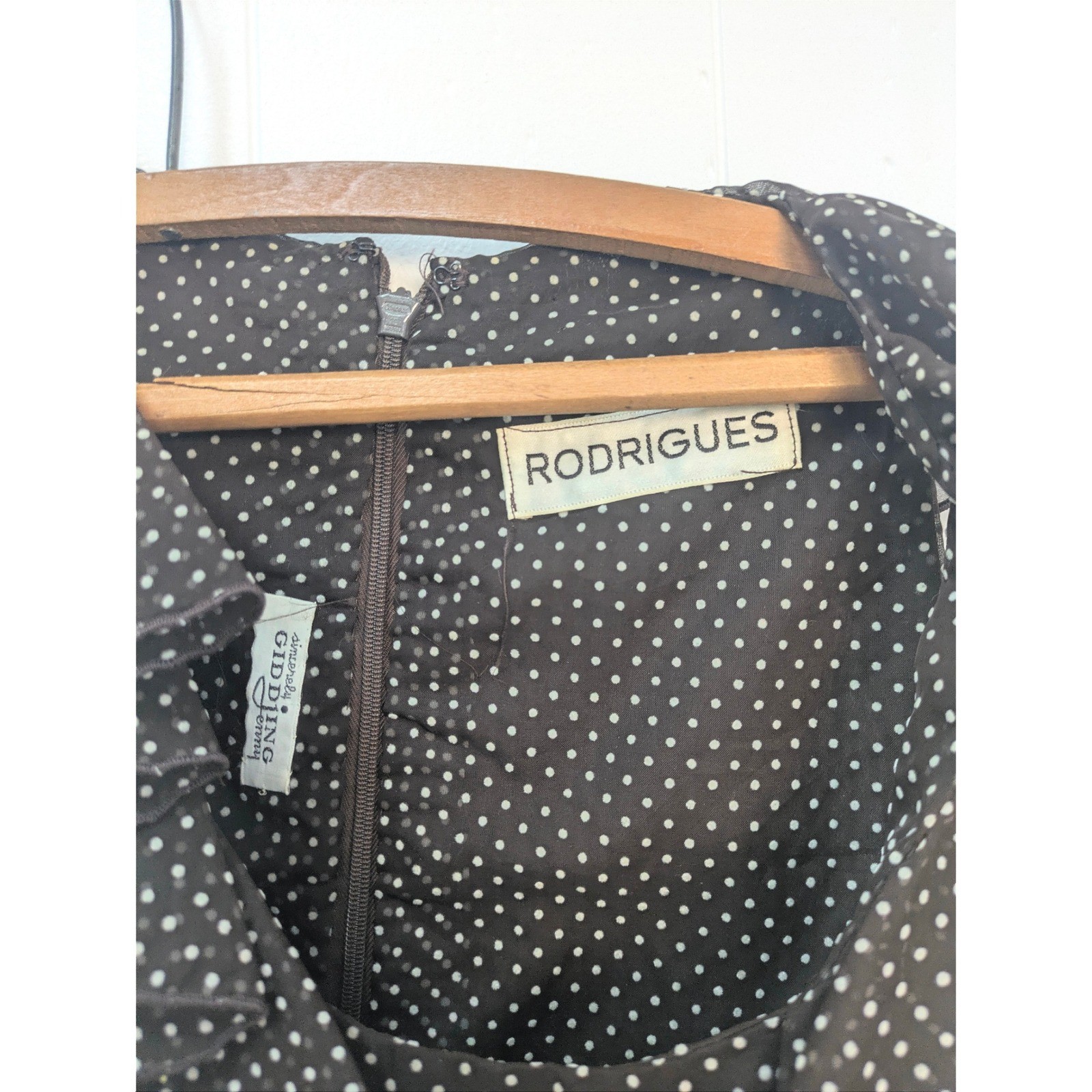 Vintage 60s Rodrigues Chocolate Brown Mod Polka Dot Ruffle Neck A-Line MiniDress