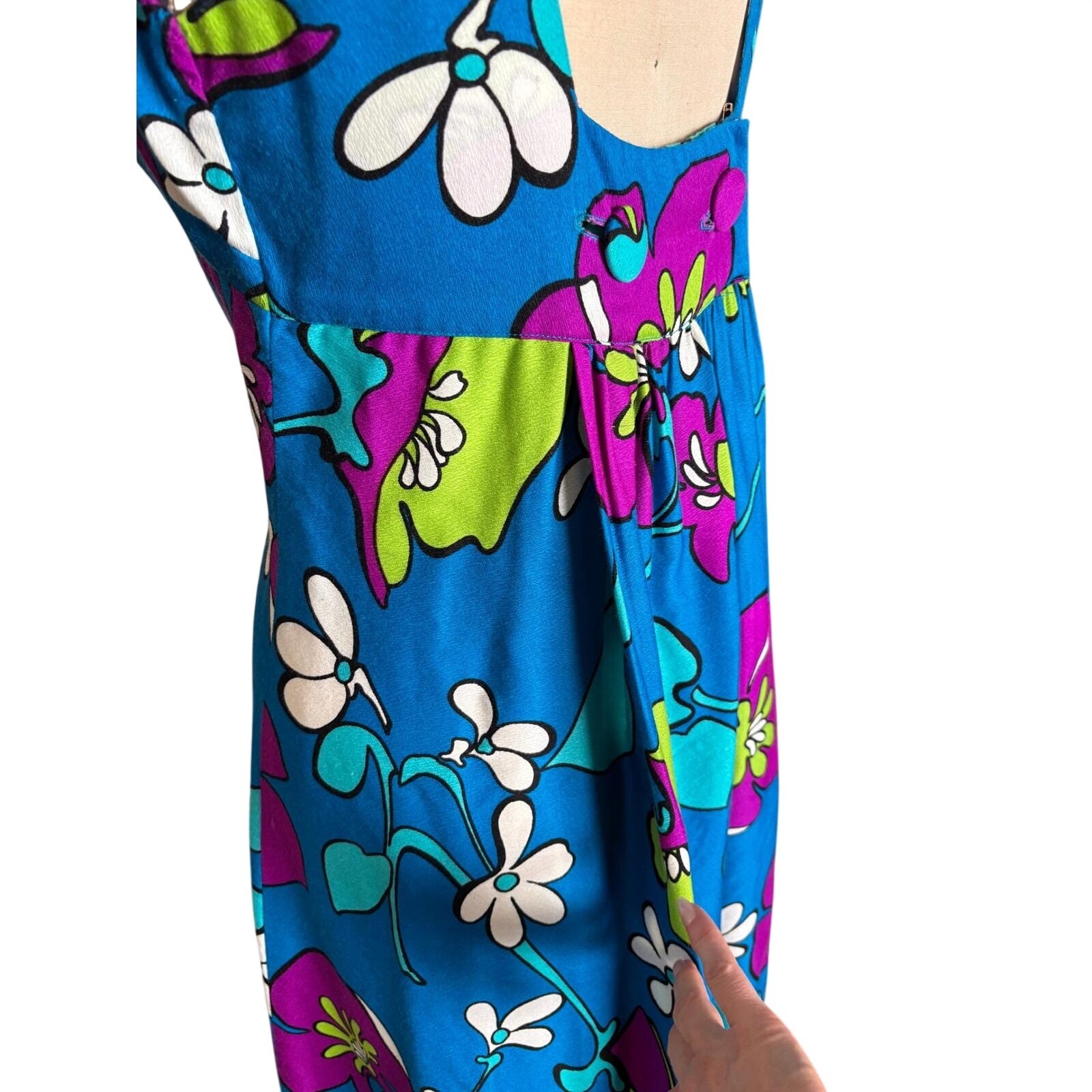 Liberty House Hawaii Psychedelic Floral Maxi Dress Blue Aloha S Vintage