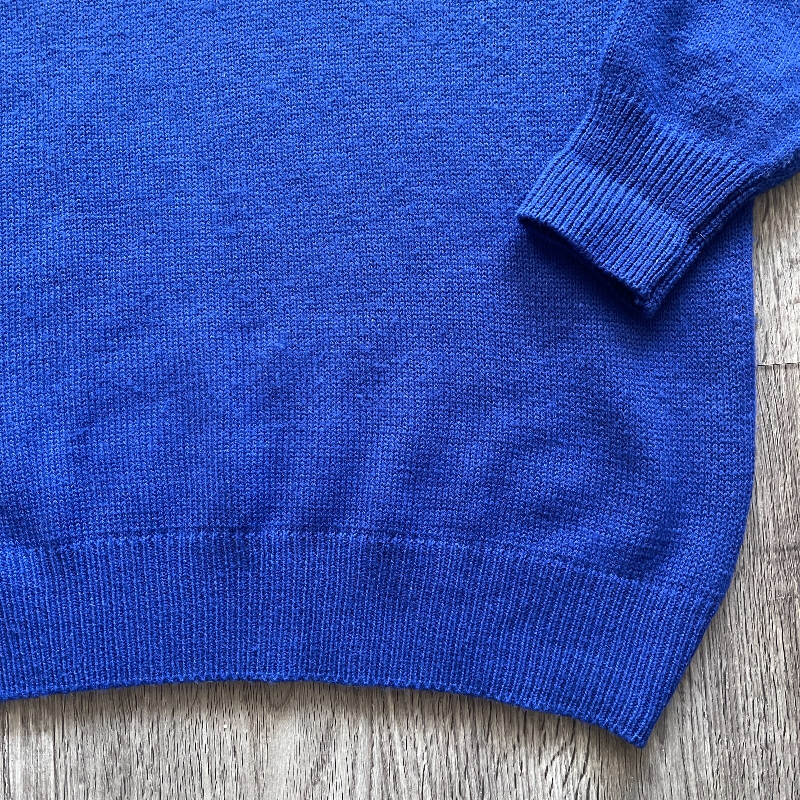 Vintage 90s Koret Royal Blue White Silver Beaded Yoke MockNeck Sweater Size Med