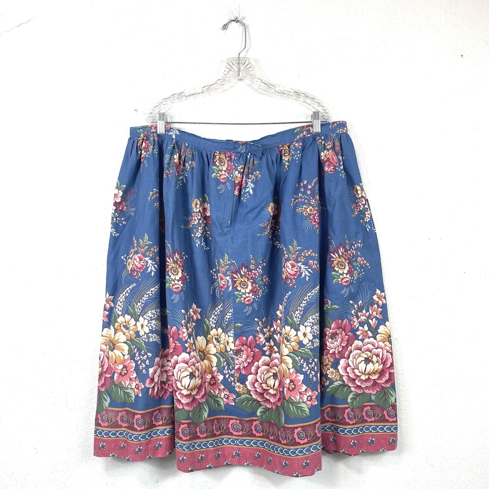 1980s Aunt Abigail’s Attic Country Floral Full Knee Skirt Plus Size Vintage
