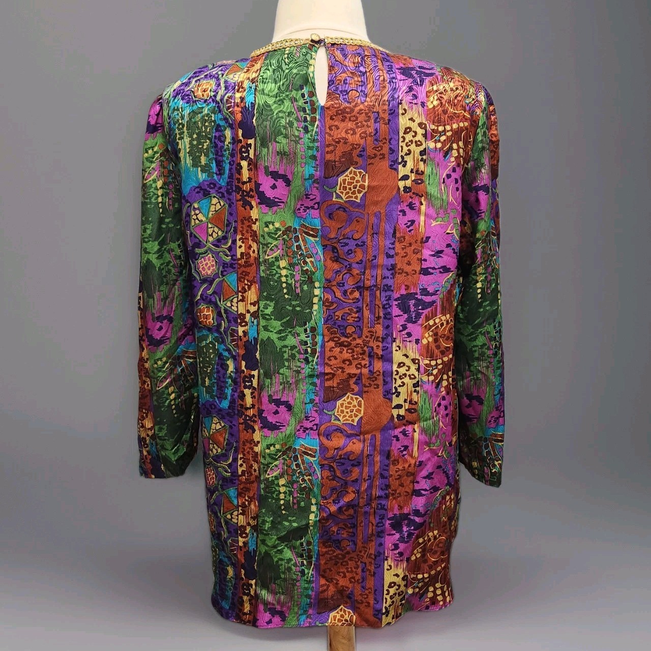 VTG 1970s Ruth Norman Artsy Bold Mixed Prints Blouse Size XL Shoulder Pads