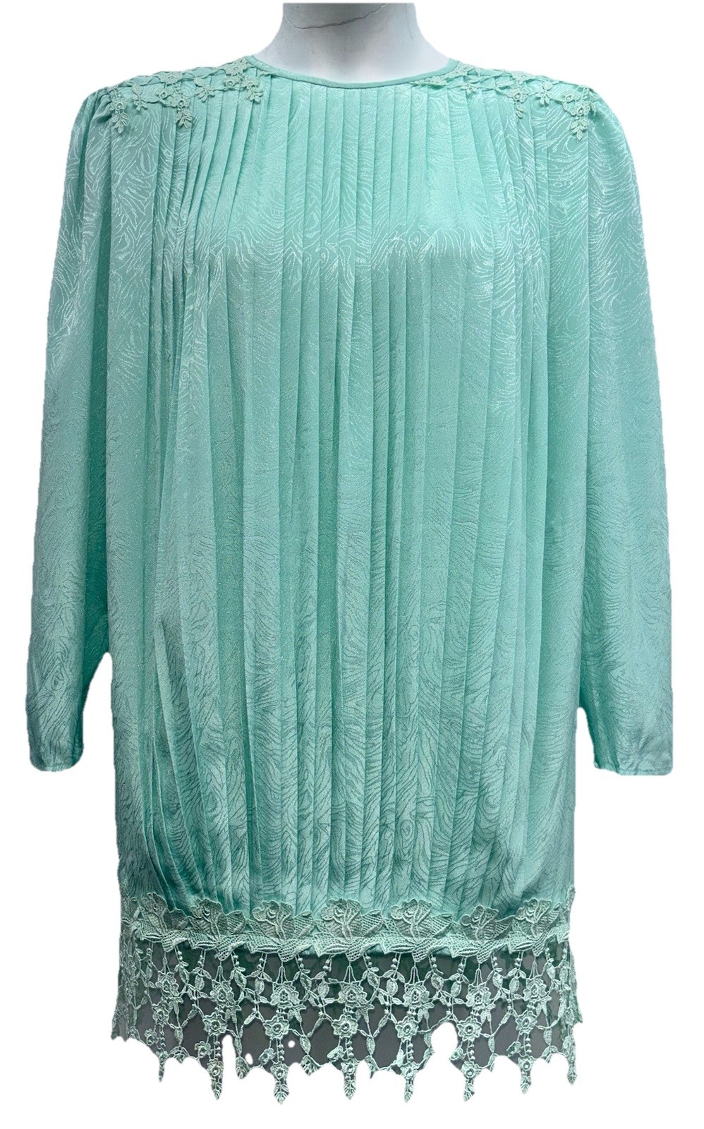 VTG In The Mood Size 12 Button Keyhole Drop Waist Long Sleeve Dress Lace Trim