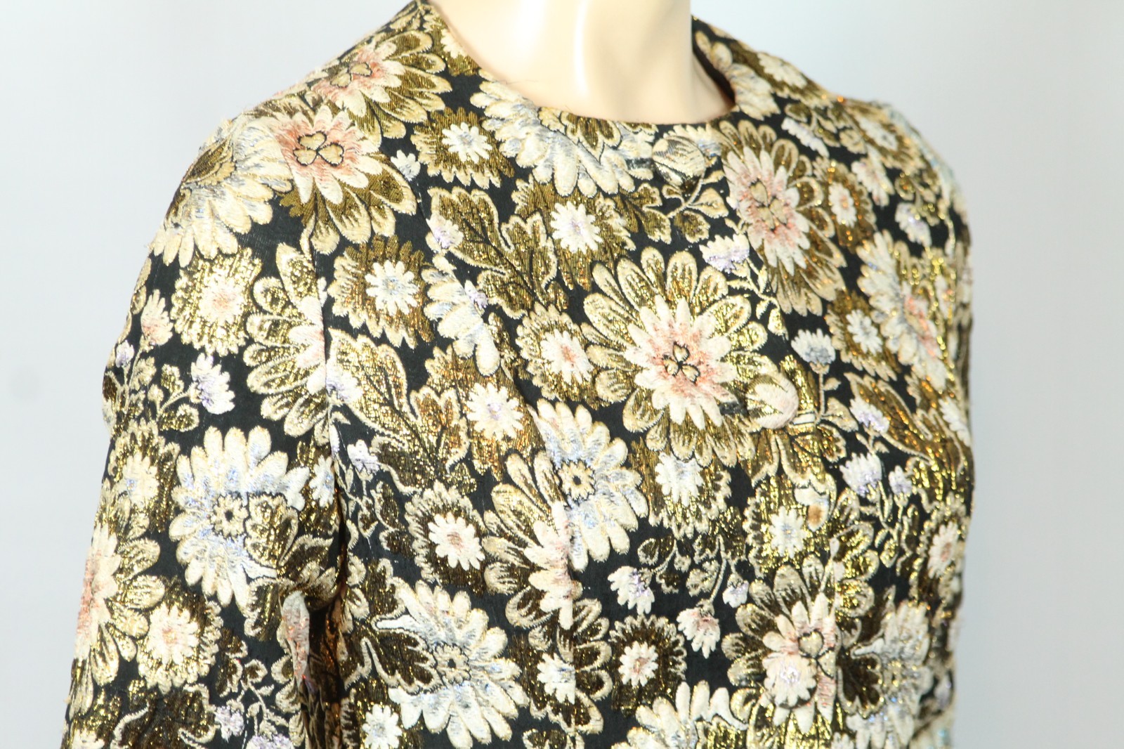 Vtg REVILLON BOUTIQUE PARIS Gold Multi-Color Floral Tailored Jacket Blazer XS/S