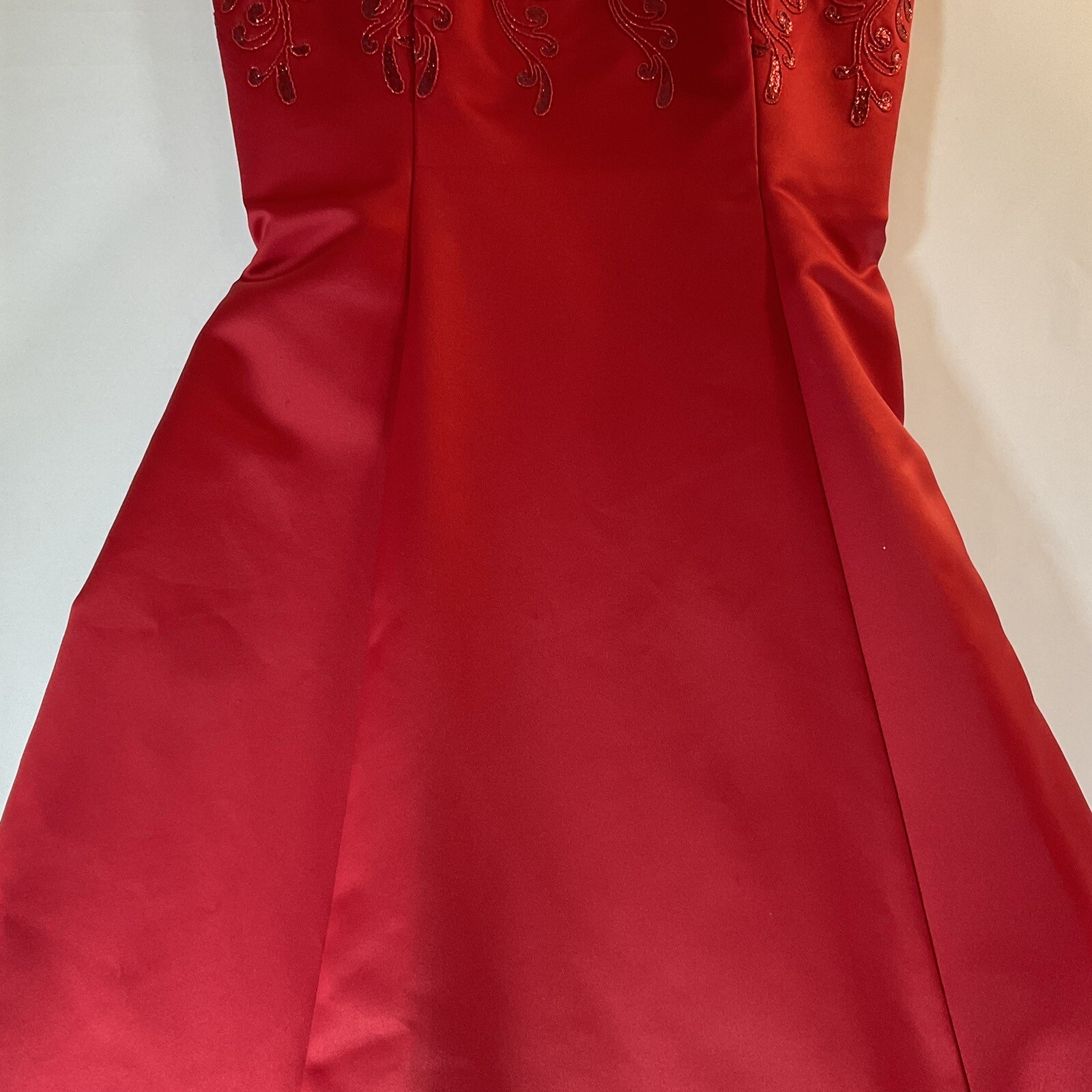 Vintage Let’s Fashion Embroidered Red Prom Formal Dress Gown Size Lg w/ Wrap USA