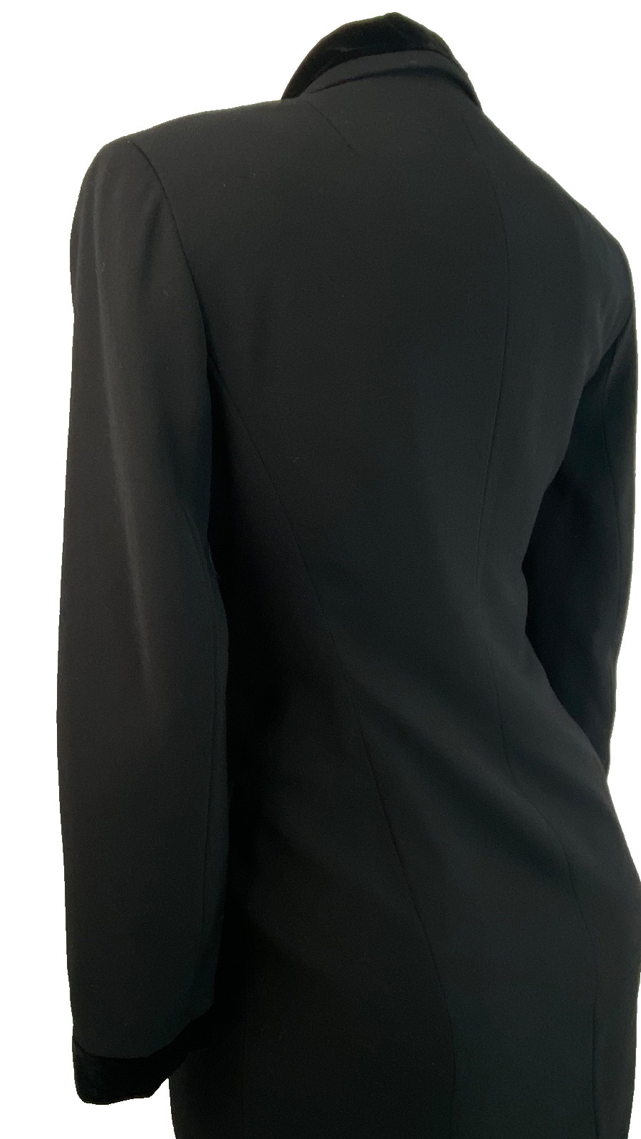 Vintage 1990s black DKNY wool silk velvet jacket shirt dress pea coat L XL plus