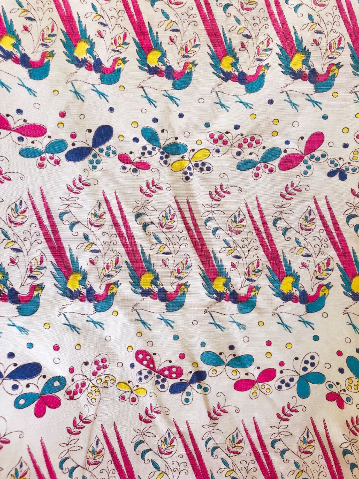 Vintage 40s Silk Rayon Blend Mandarin Collar Fun Print Ivory Blouse Top size 34