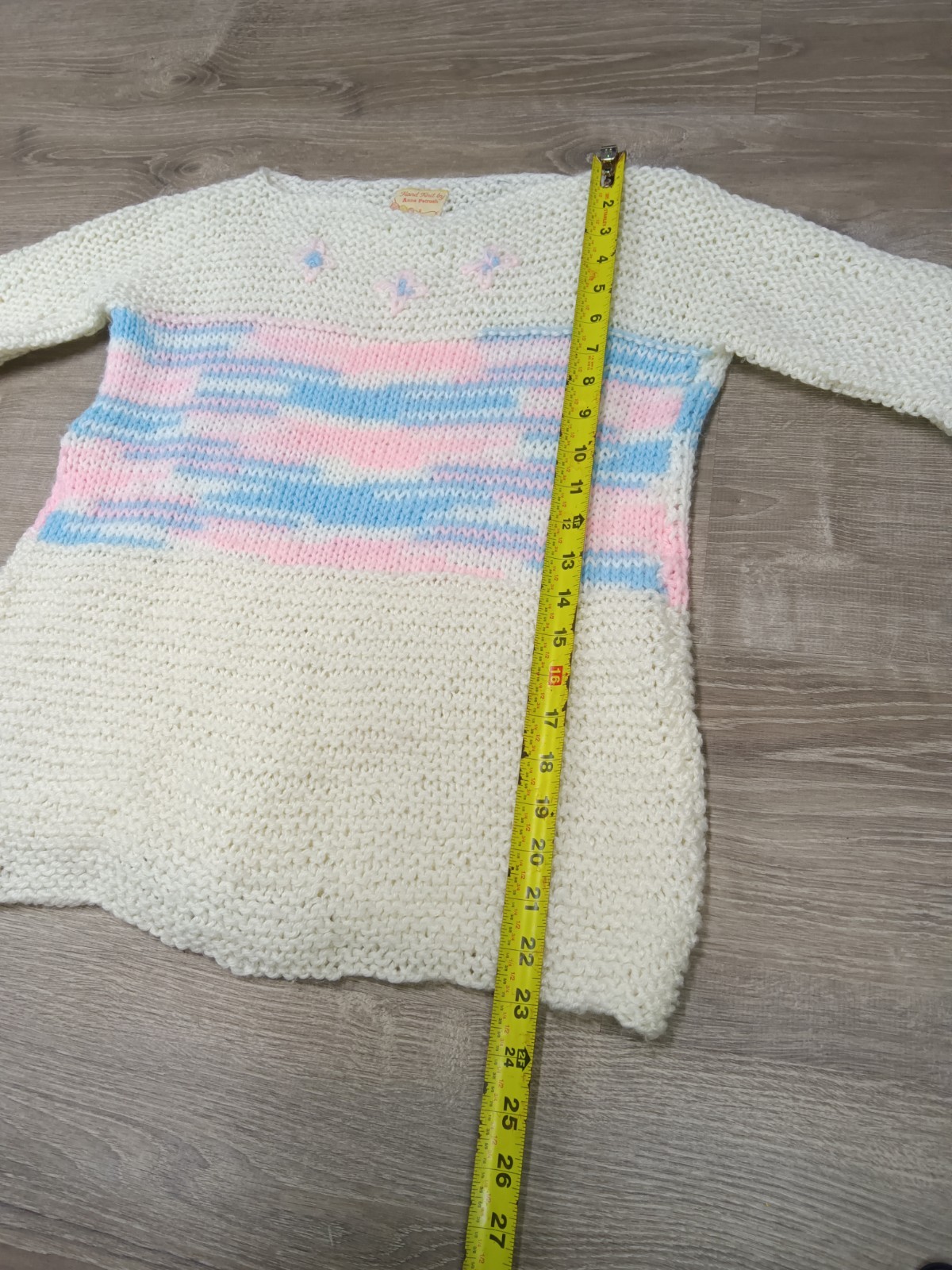 Rare Vintage 1980s Anna Petrush Hand Knit Sweater Ivory Pink Blue Women’s Knit