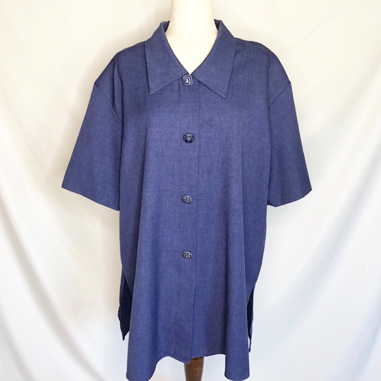 VTG House Coat Jacket Pride & Joy Size 18W Shirt Button Down Alice Brady Blue