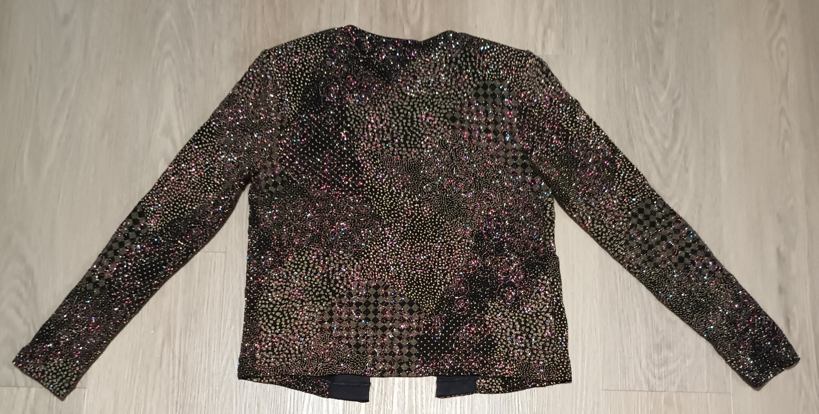 Vtg 80s J.B.S. LTD. Stretchy Metallic Jeweled Sparkly Color Open Front Jacket S