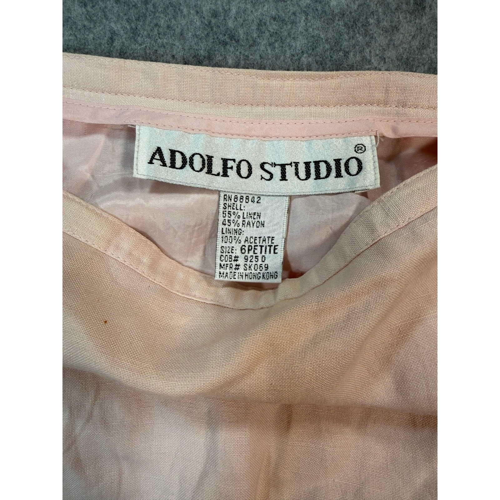 Adolfo Studio Vintage Pink Linen Blend Maxi Skirt Side Slit Petite 6 SK069