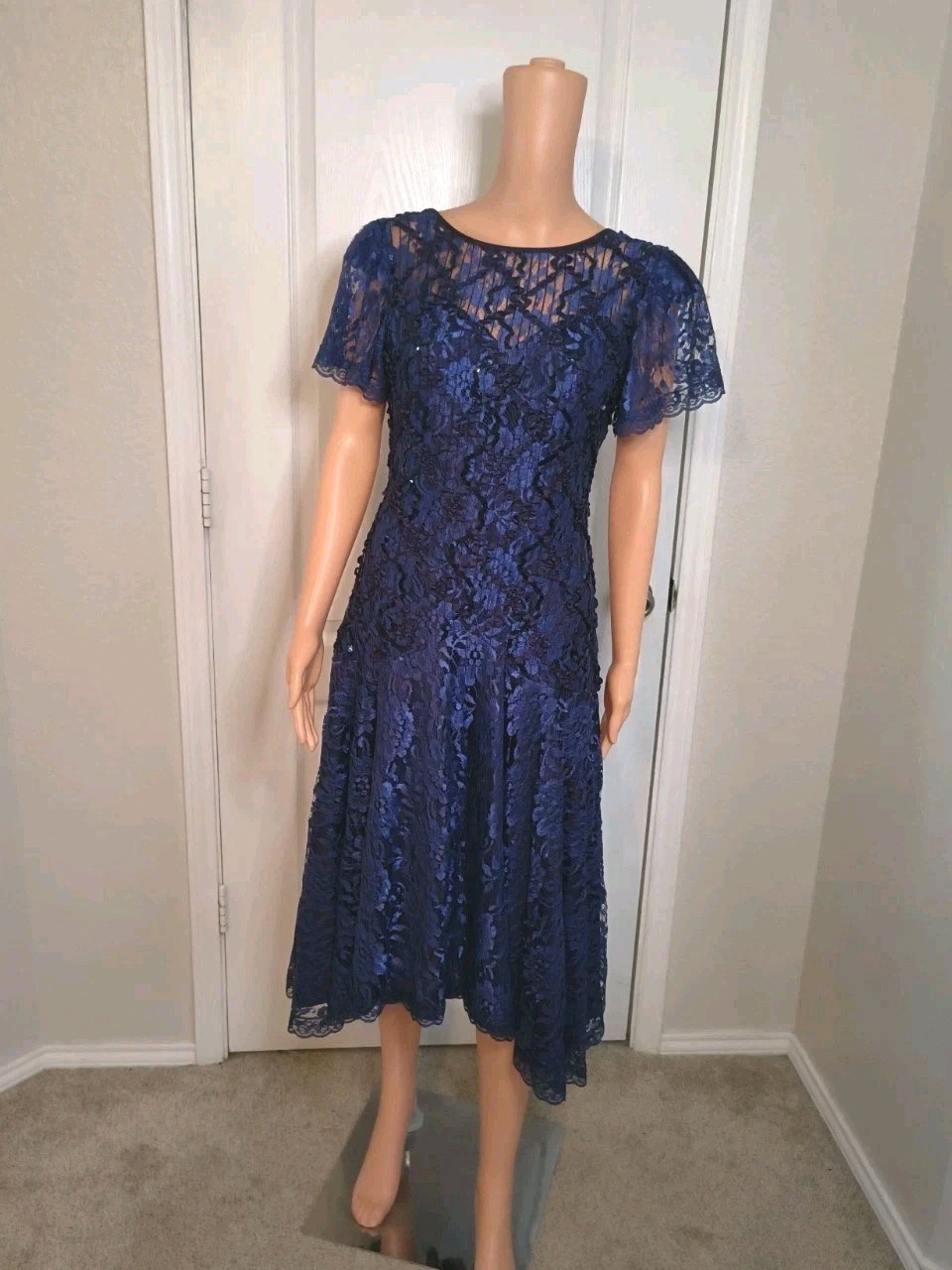 Vintage 80s Lace Drop Waist Dress Size 6 – Artsy Festival Sparkly Glam -DP29