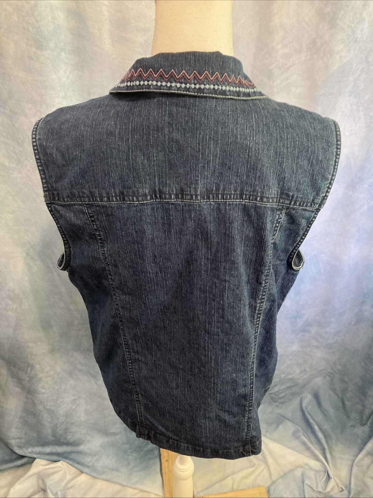 Vtg 90s Y2K Alfred Dunner Embroidered Denim Vest Granny Cottagecore Floral Sz 8
