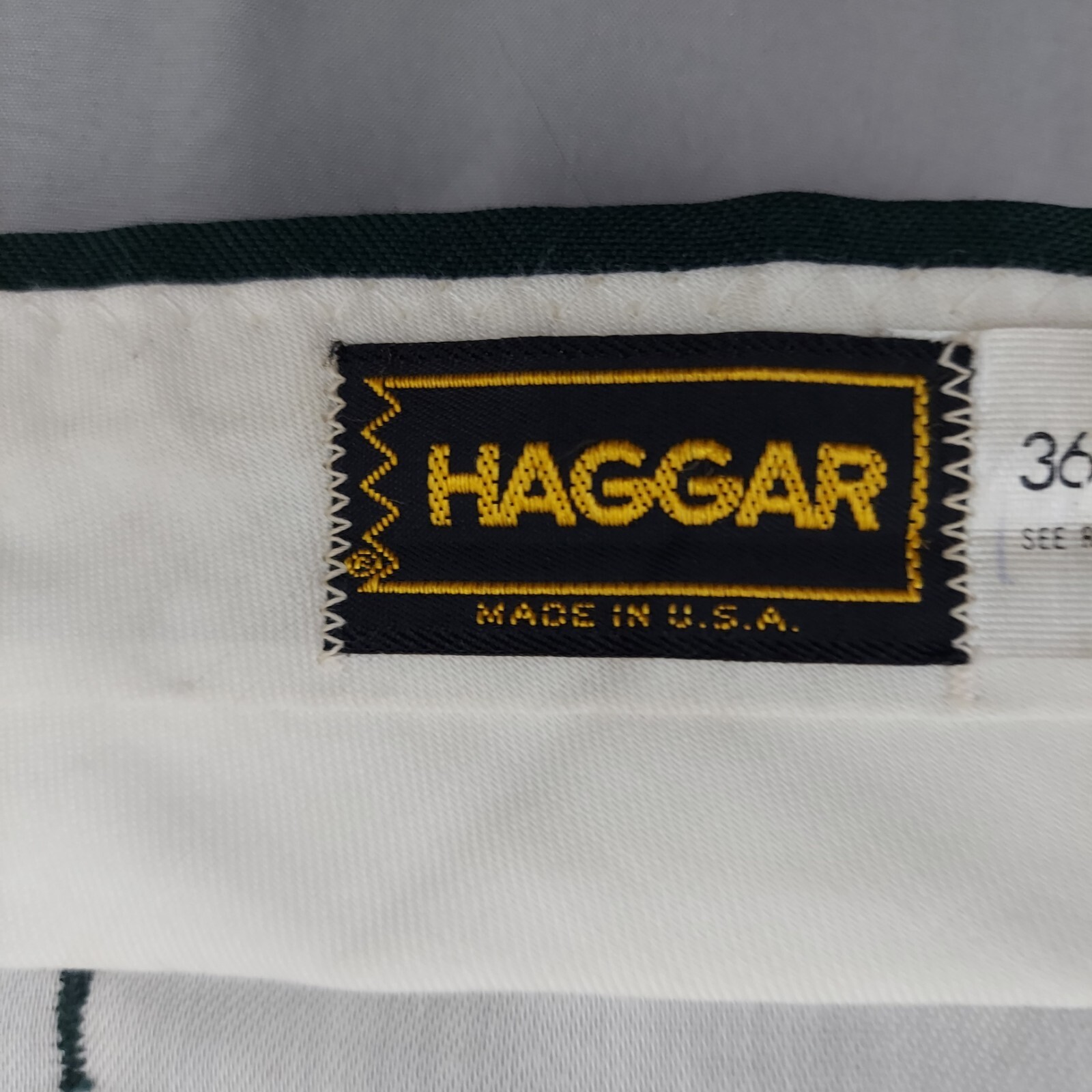 VTG 70s Haggar Green Polyester Pants USA Made Hemmed Capri 32×25 Grandpa Core