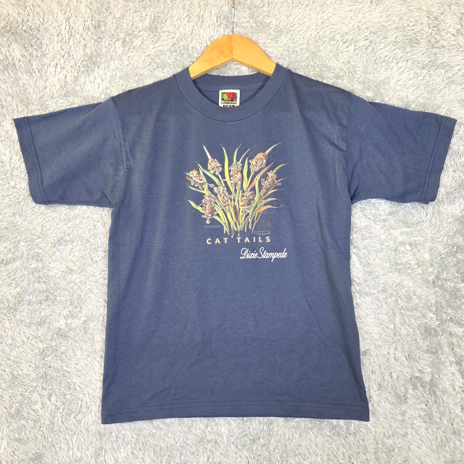 Vtg 1998 Dolly Parton Dixie Stampede Youth L T-Shirt Cat Tails Petal Pets Blue
