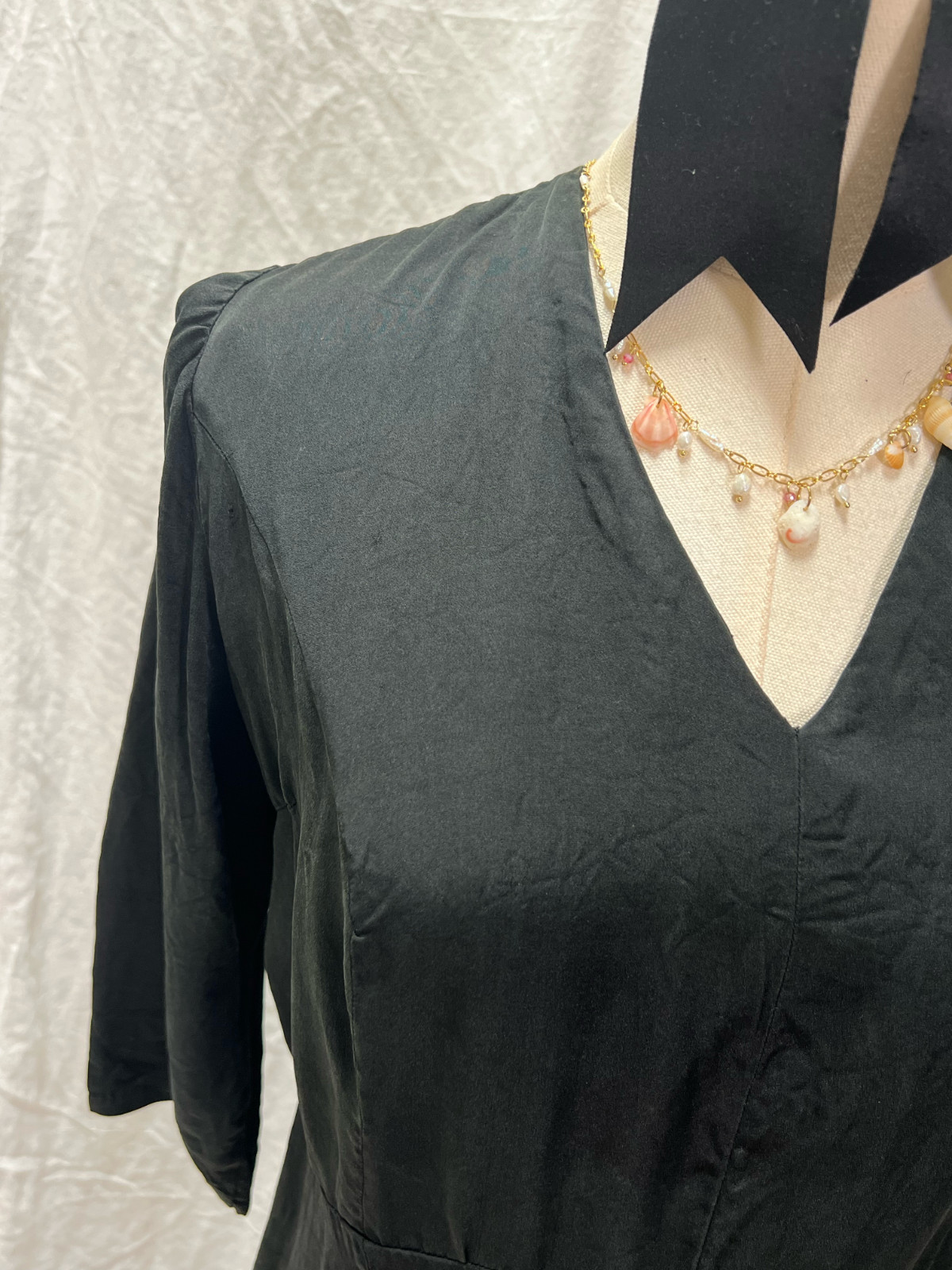 Classic French 1940s Dress – Little Black Dress Satin Elegance