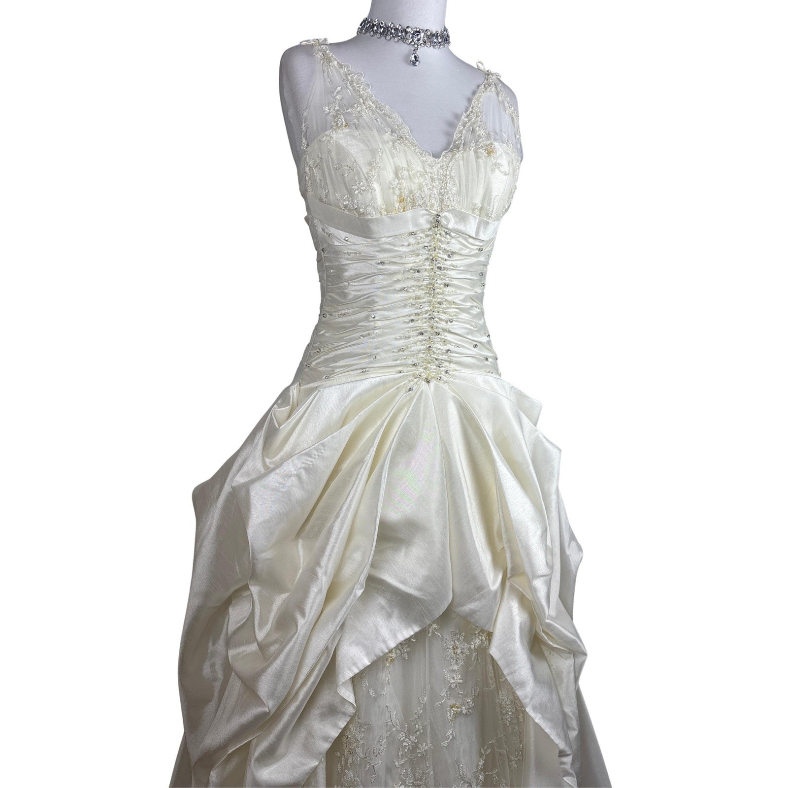 Vintage Romantic Wedding Dress With Veil Ivory Corset Bridal Gown Lace Fairycore