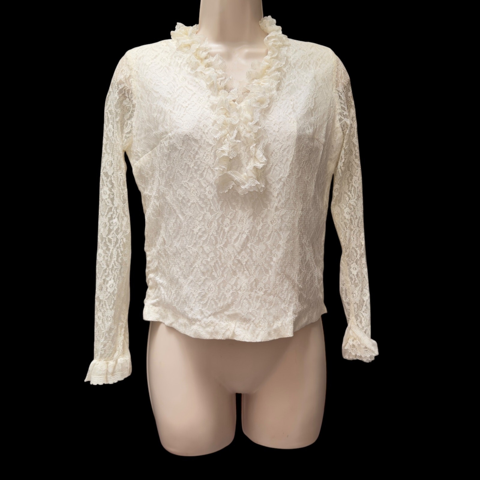 Ivory 1960’s French Lace Poet Ruffle Blouse Sz Small Edwardian Victorian Vintage