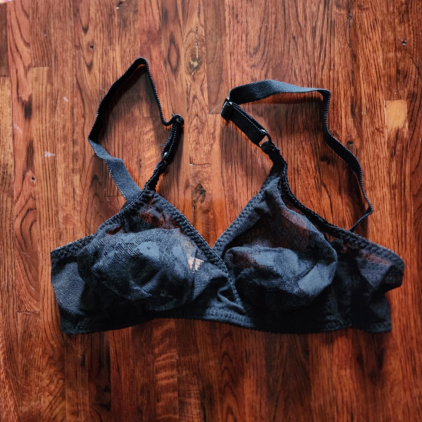 Vintage Duet Black Floral Sheer Bra 36B Made In Holland