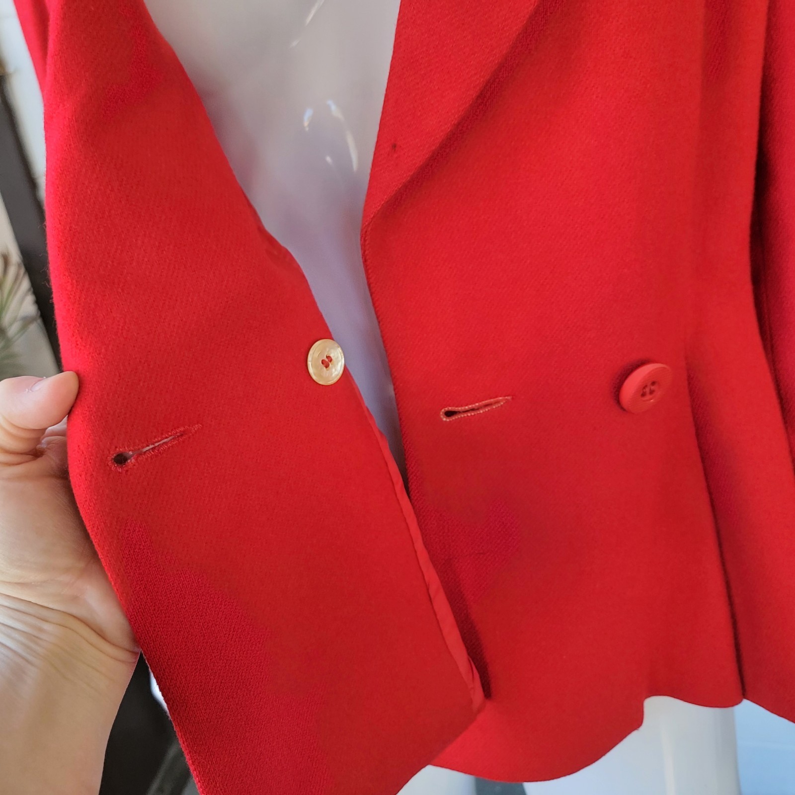 Vintage Red Double-Breasted Blazer Collared Flared Hem Women’s Size 8/S