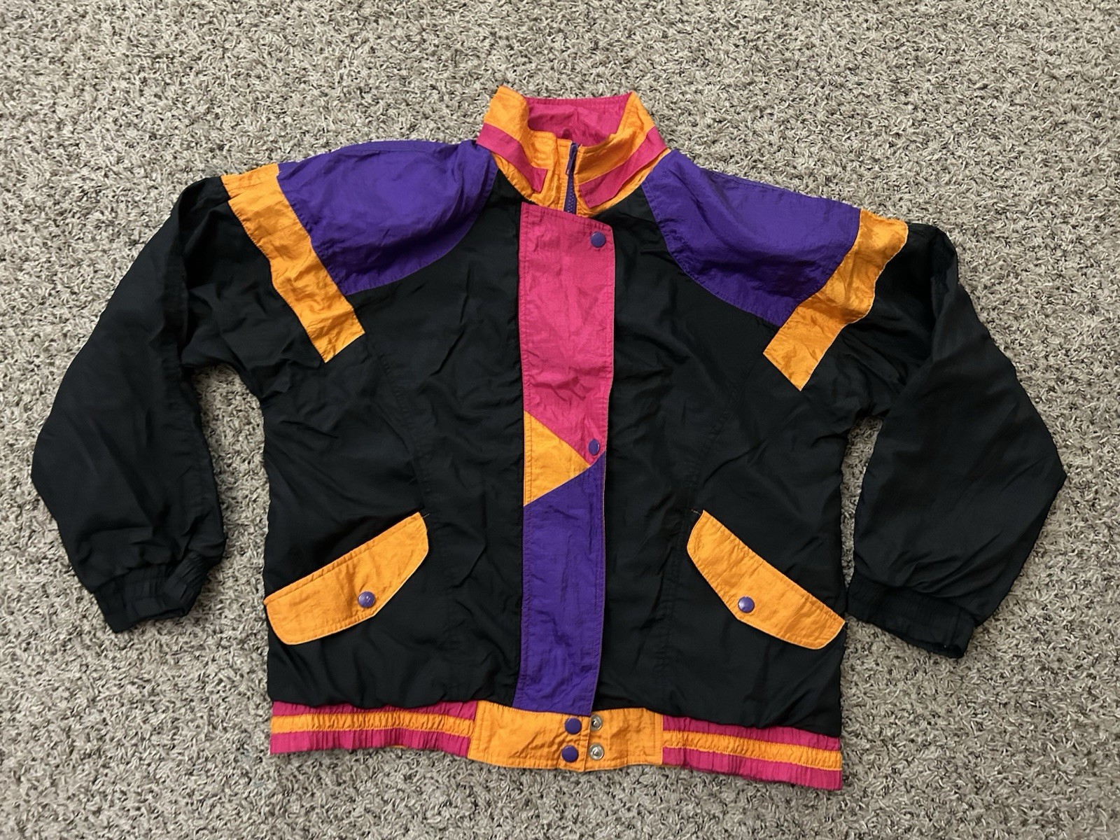 Vintage 80’s multi color windbreaker jacket M Full Zip And Snap