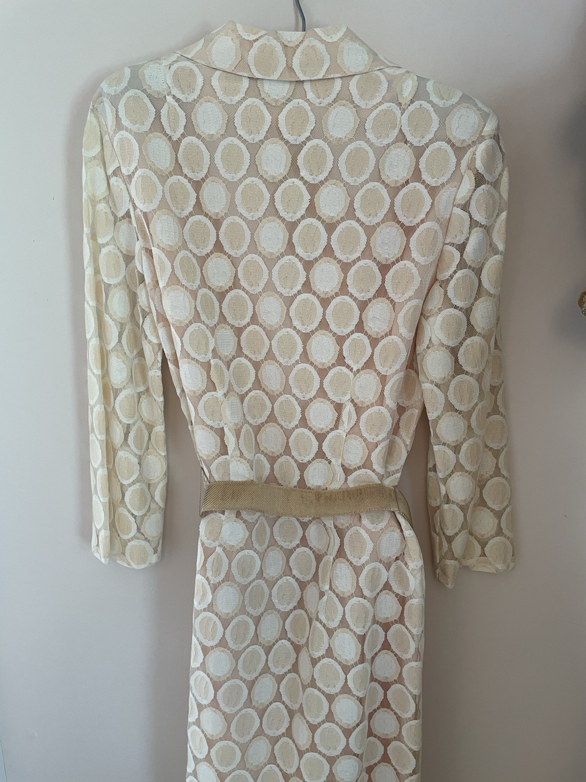 Nelly Don Peachy Cream Circle Lace Coat Dress 1960s Palm Beach Size 10 Mod Party