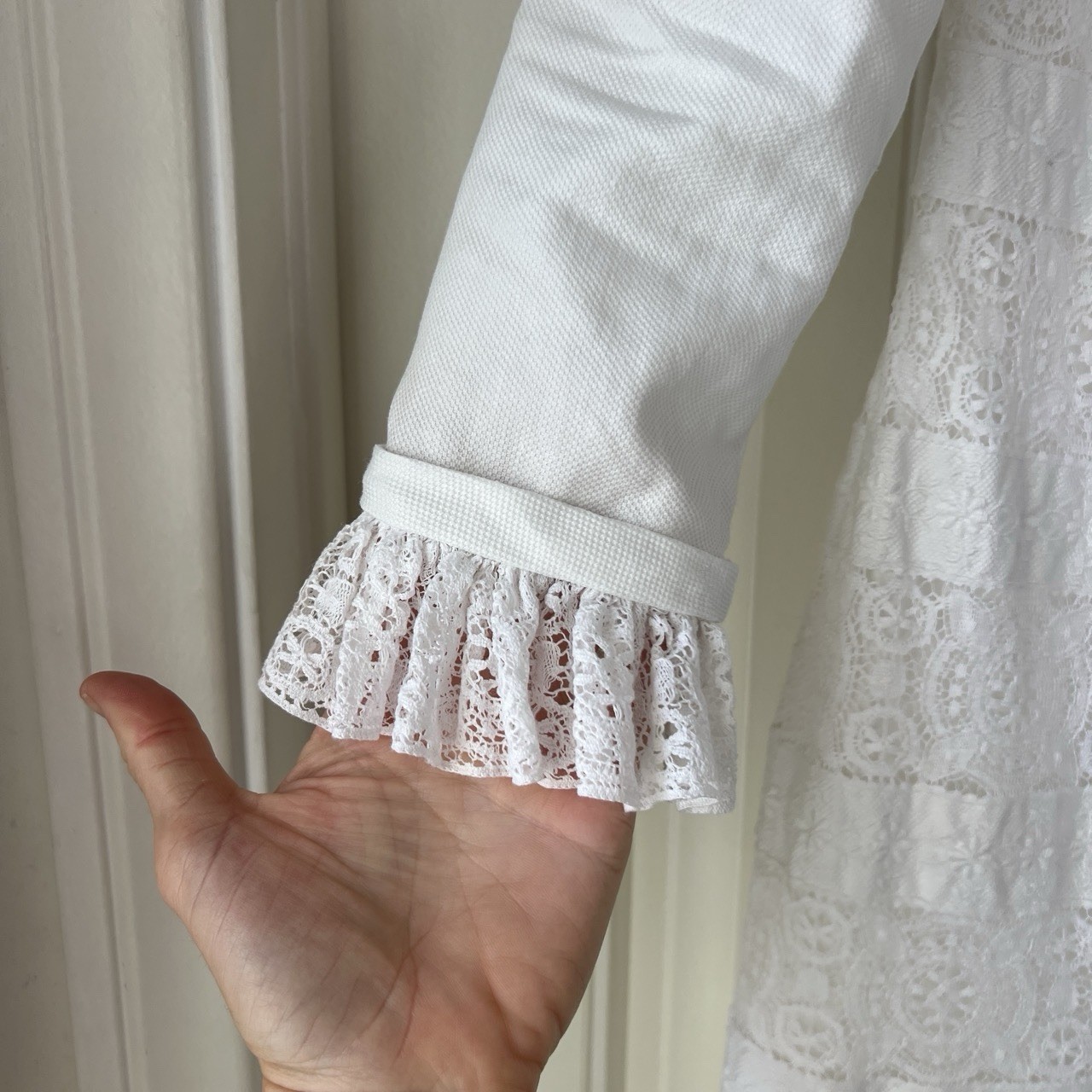 Vtg 60s S. Howard Hirsh California White Scoop Neck Lace Ruffle Day Dress Prep M
