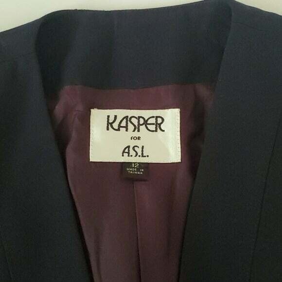 Kasper for ASL Vintage Lined Blue 100% Wool Shoulder Pads Blazer Jacket Size 12